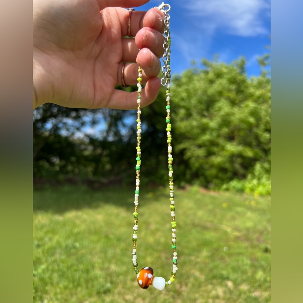 Mushroom Seed Bead Necklace